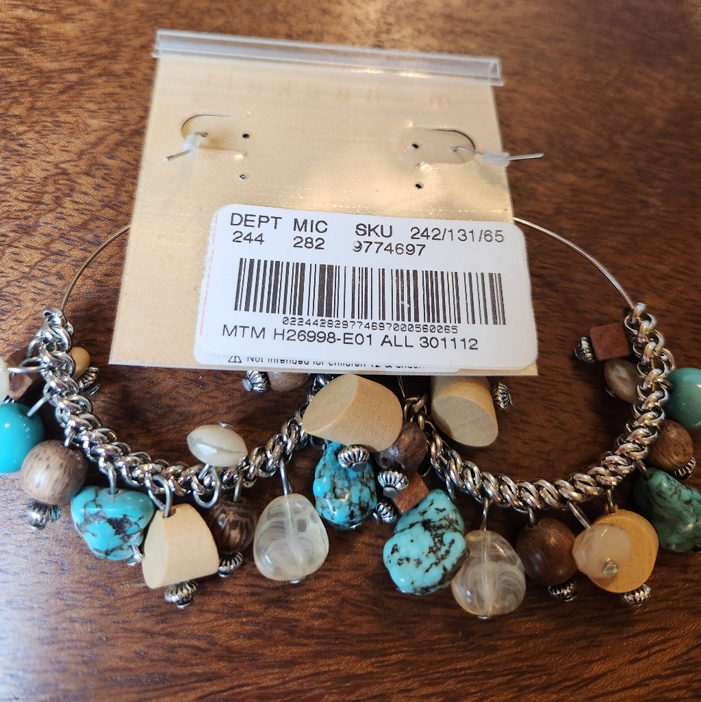 Silver and Turquoise Beaded Hoop Earrings By M. Haskell - Picture 6 of 10